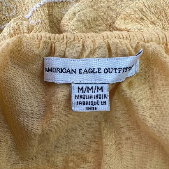 American Eagle Yellow Embroidered Boho Strapless Embellished Tube Top Medium - Picture 3 of 5